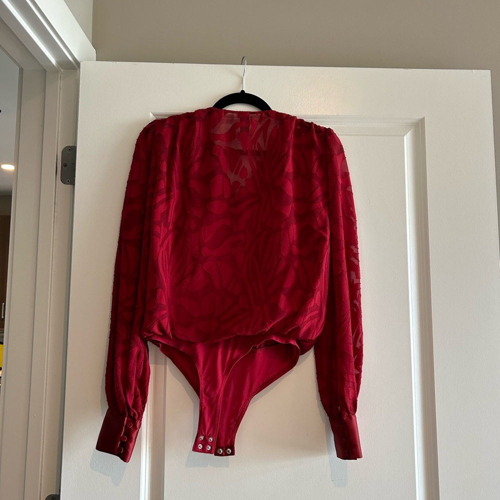 Jonathan Simkhai fil coupe long sleeve bodysuit size small red - Picture 7 of 10
